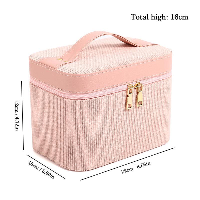 Corduroy Makeup Case Organizer Large Capacity Travel Bag with Mirror