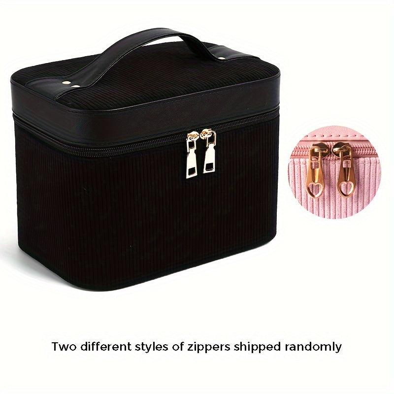 Corduroy Makeup Case Organizer Large Capacity Travel Bag with Mirror