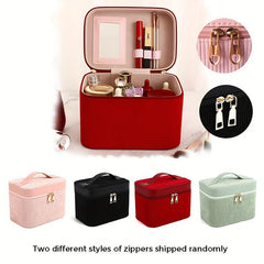 Corduroy Makeup Case Organizer Large Capacity Travel Bag with Mirror