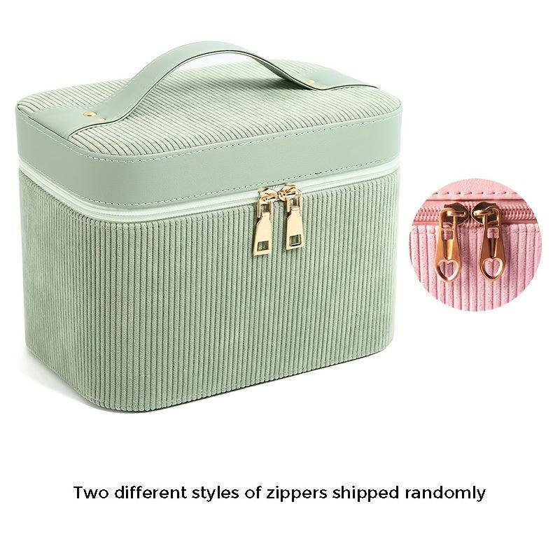 Corduroy Makeup Case Organizer Large Capacity Travel Bag with Mirror