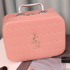 Leather Makeup Train Case with Mirror and Handle