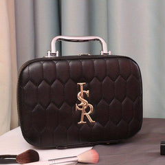 Leather Makeup Train Case with Mirror and Handle