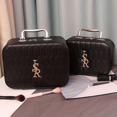 Leather Makeup Train Case with Mirror and Handle