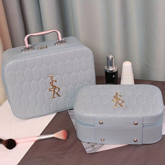 Leather Makeup Train Case with Mirror and Handle