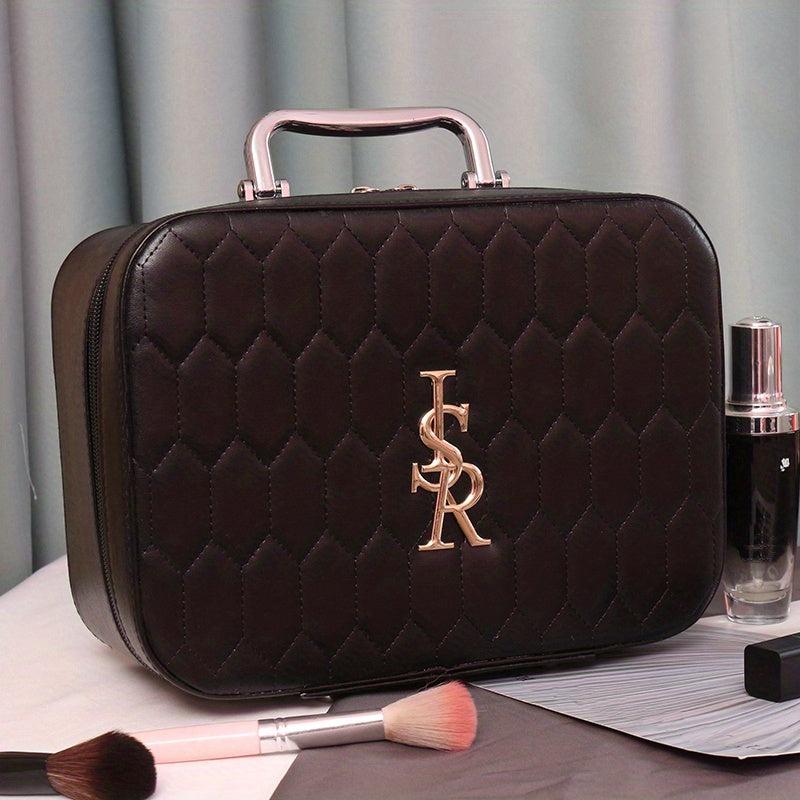 Leather Makeup Train Case with Mirror and Handle