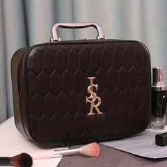 Leather Makeup Train Case with Mirror and Handle