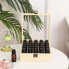 25 Grids Wood Essential Box With Lid And Locking Clasp