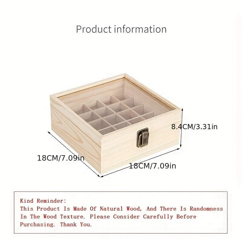 25 Grids Wood Essential Box With Lid And Locking Clasp