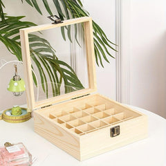 25 Grids Wood Essential Box With Lid And Locking Clasp