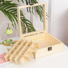 25 Grids Wood Essential Box With Lid And Locking Clasp