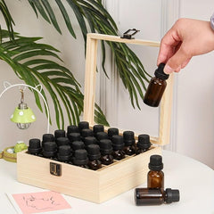 25 Grids Wood Essential Box With Lid And Locking Clasp