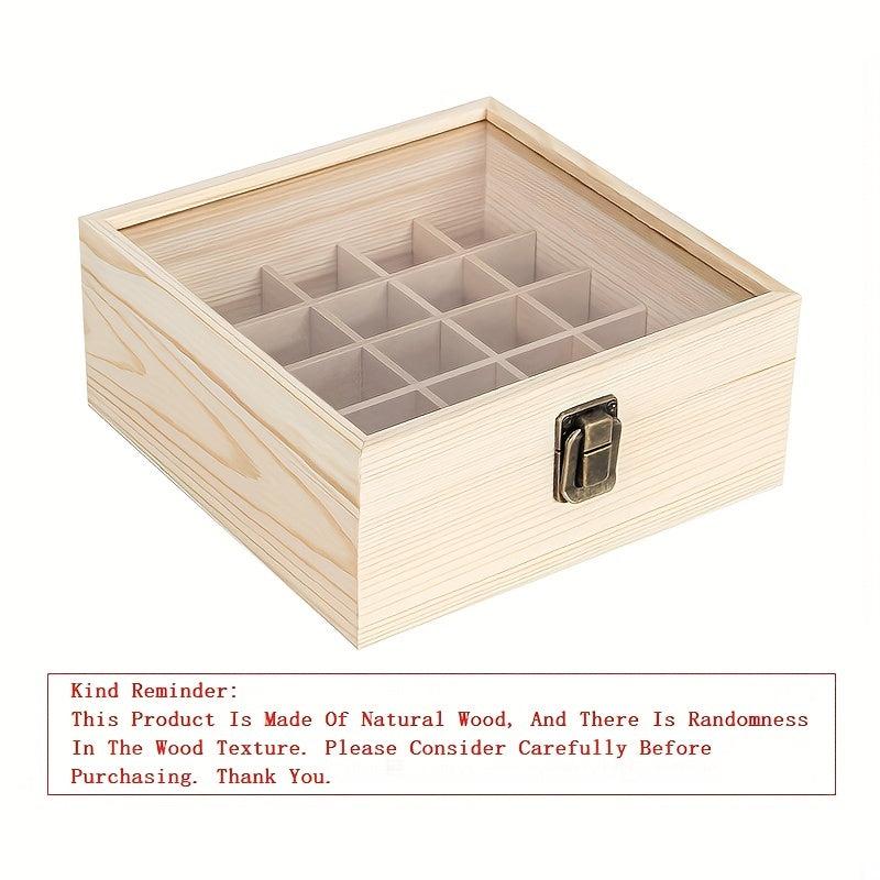 25 Grids Wood Essential Box With Lid And Locking Clasp