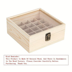 25 Grids Wood Essential Box With Lid And Locking Clasp