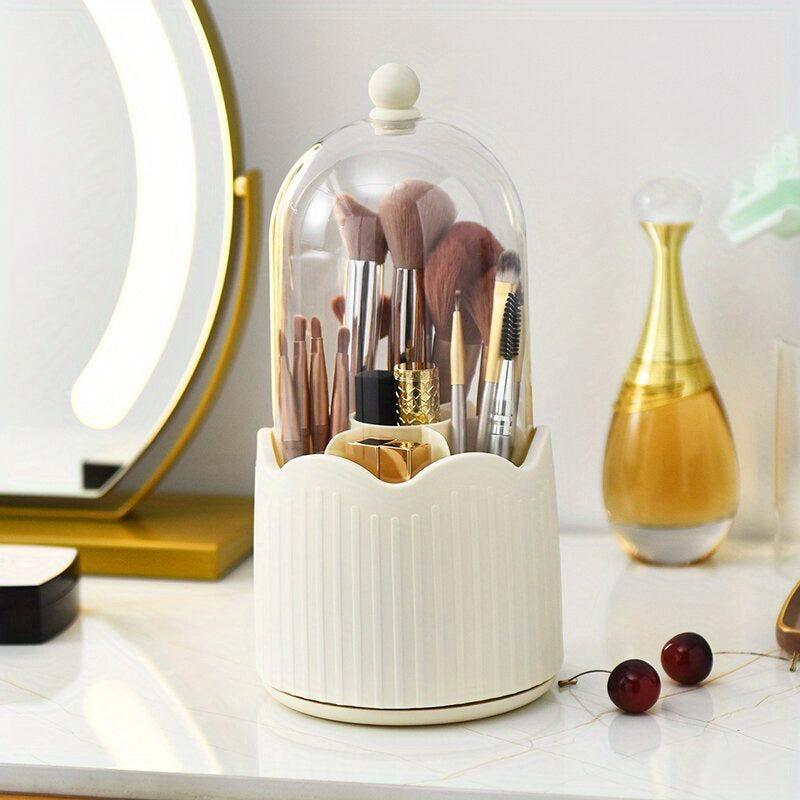 Rotating Makeup Brush Organizer Transparent Dustproof Box Cosmetics Storage