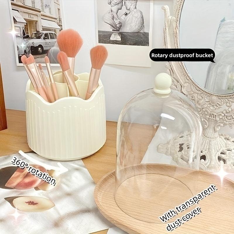 Rotating Makeup Brush Organizer Transparent Dustproof Box Cosmetics Storage