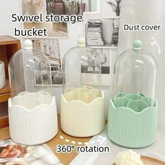 Rotating Makeup Brush Organizer Transparent Dustproof Box Cosmetics Storage