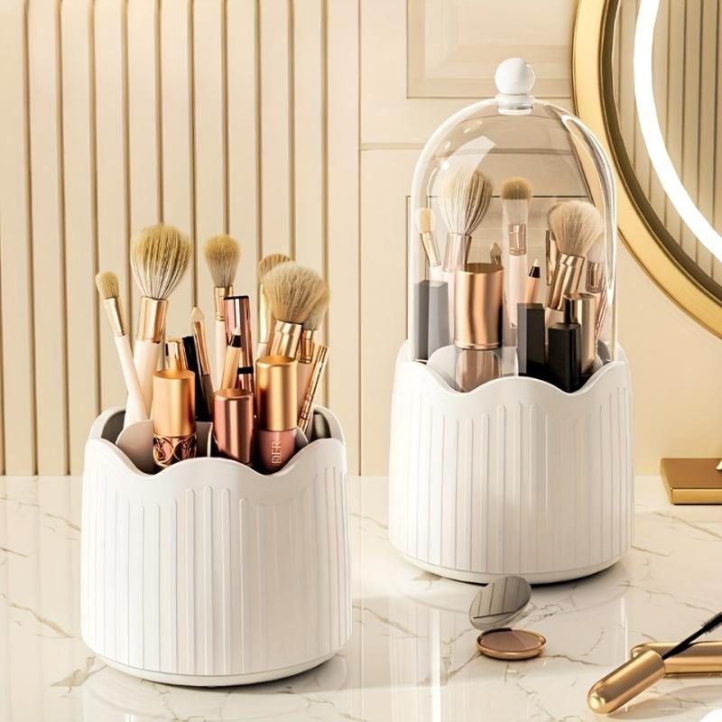 Rotating Makeup Brush Organizer Transparent Dustproof Box Cosmetics Storage
