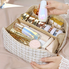 Plaid Pattern Cosmetic Travel Bag Large Capacity Toiletry Skincare Cosmetics