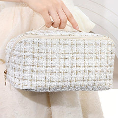 Plaid Pattern Cosmetic Travel Bag Large Capacity Toiletry Skincare Cosmetics