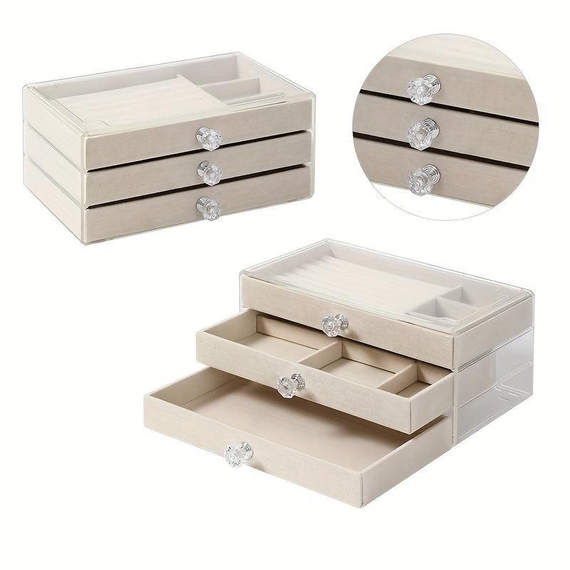 Velvet Jewelry Box with Crystal Handle Organizer for Women and Girls