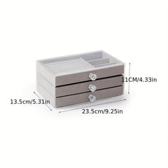 Velvet Jewelry Box with Crystal Handle Organizer for Women and Girls