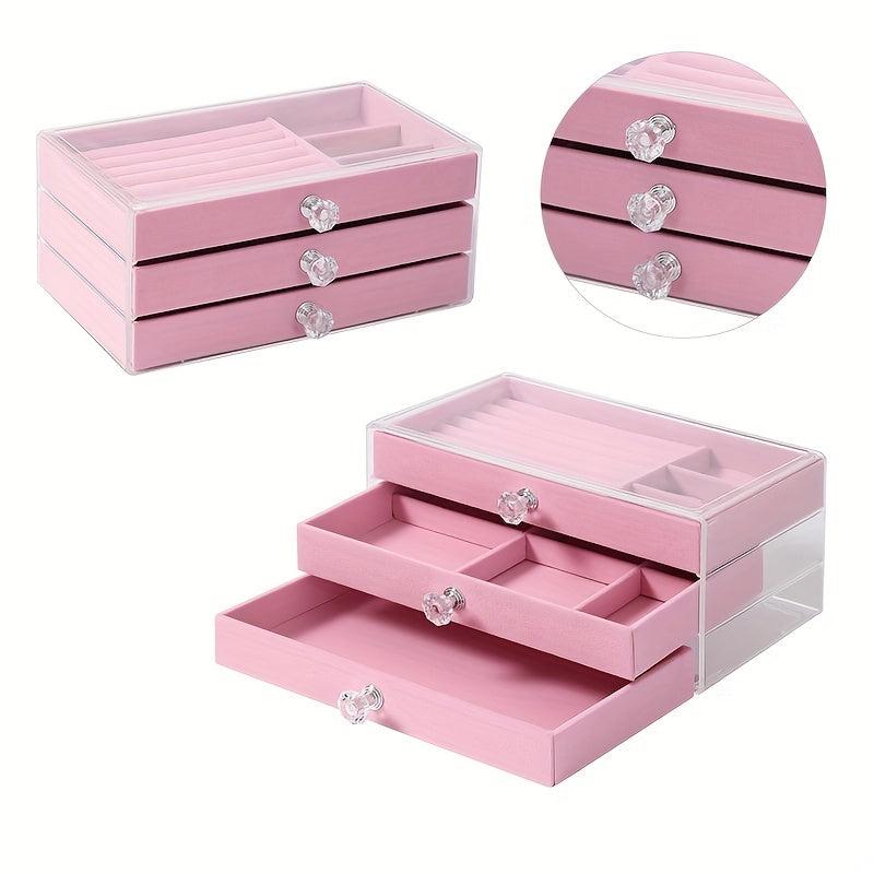 Velvet Jewelry Box with Crystal Handle Organizer for Women and Girls