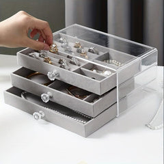 Velvet Jewelry Box with Crystal Handle Organizer for Women and Girls