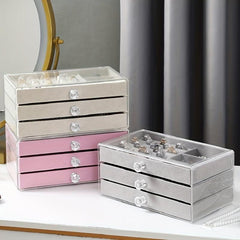 Velvet Jewelry Box with Crystal Handle Organizer for Women and Girls