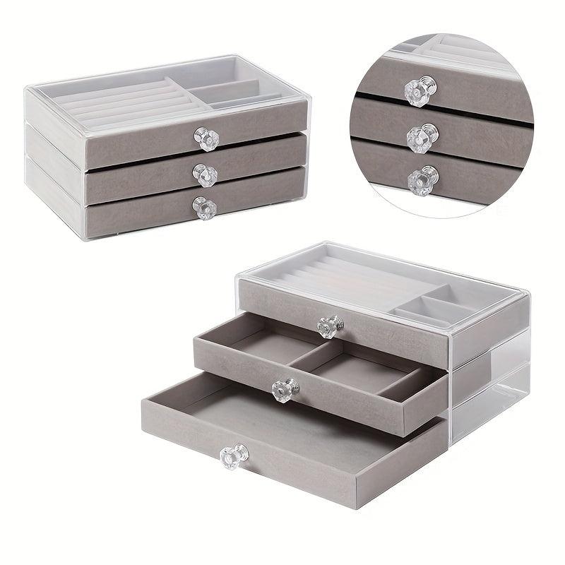 Velvet Jewelry Box with Crystal Handle Organizer for Women and Girls