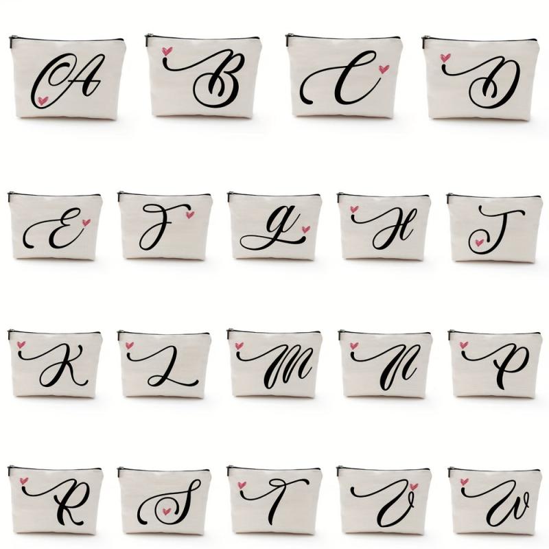 Waterproof Cosmetic Bag with Letter Print and Zippered Closure