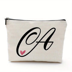 Waterproof Cosmetic Bag with Letter Print and Zippered Closure