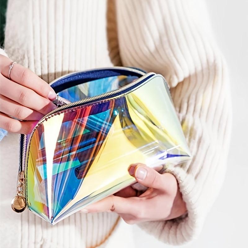 Colorful Half Round Holographic Makeup Bag with Zipper