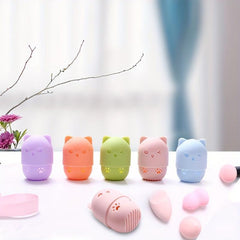 Silicone Cat Makeup Sponge Holder Travel Case