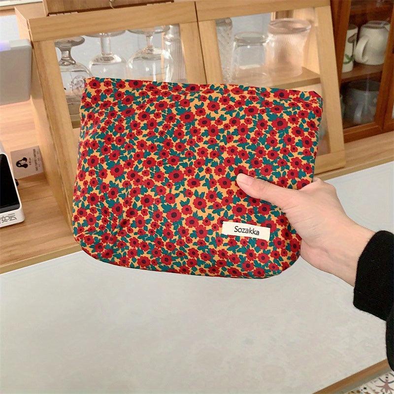 Floral Pattern Small Makeup Pouch Zipper Bag for Girls and Women