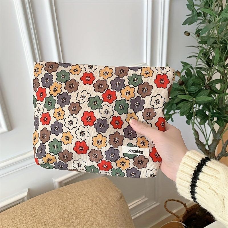 Floral Pattern Small Makeup Pouch Zipper Bag for Girls and Women