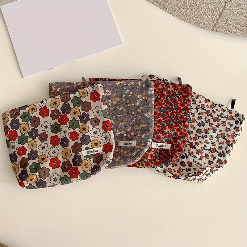 Floral Pattern Small Makeup Pouch Zipper Bag for Girls and Women