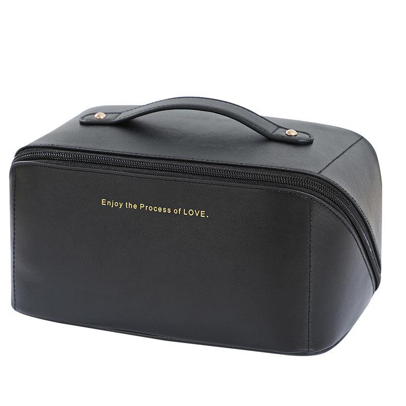 Waterproof Leather Travel Cosmetic Bag with Handle Large Capacity
