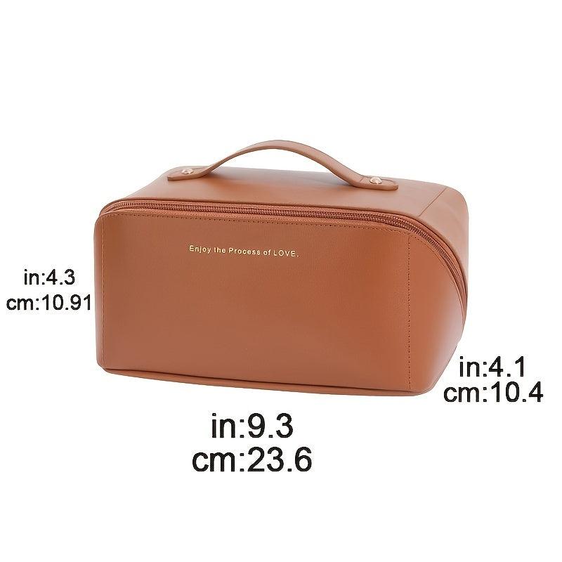 Waterproof Leather Travel Cosmetic Bag with Handle Large Capacity