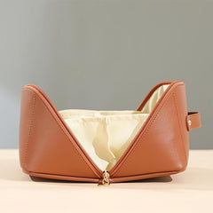 Waterproof Leather Travel Cosmetic Bag with Handle Large Capacity