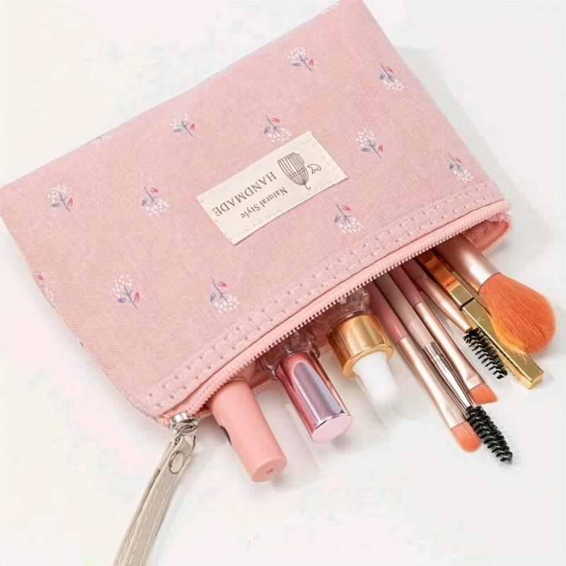 Floral Print Makeup Bag Zipper Cosmetic Pouch Small Canvas Travel Organizer