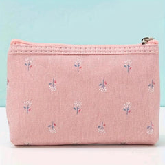 Floral Print Makeup Bag Zipper Cosmetic Pouch Small Canvas Travel Organizer
