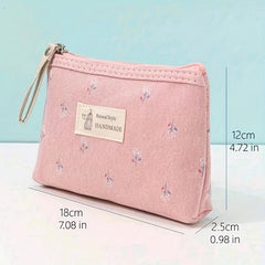 Floral Print Makeup Bag Zipper Cosmetic Pouch Small Canvas Travel Organizer