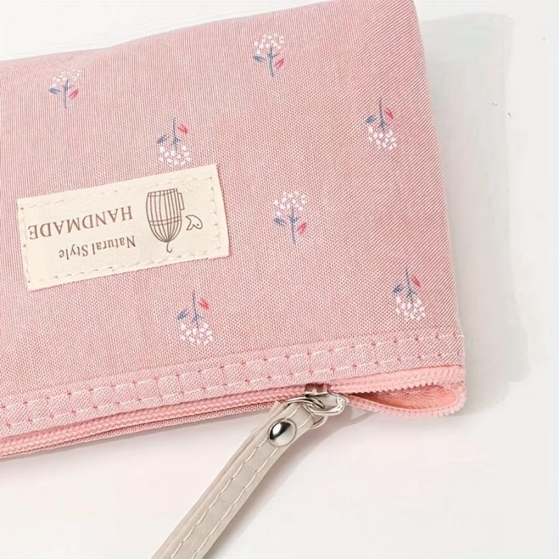 Floral Print Makeup Bag Zipper Cosmetic Pouch Small Canvas Travel Organizer