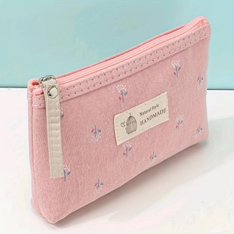 Floral Print Makeup Bag Zipper Cosmetic Pouch Small Canvas Travel Organizer