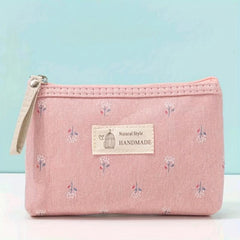 Floral Print Makeup Bag Zipper Cosmetic Pouch Small Canvas Travel Organizer