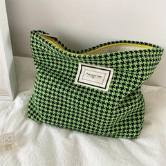 Stylish Houndstooth Makeup Bag for Women - Travel and Toiletry Organizer