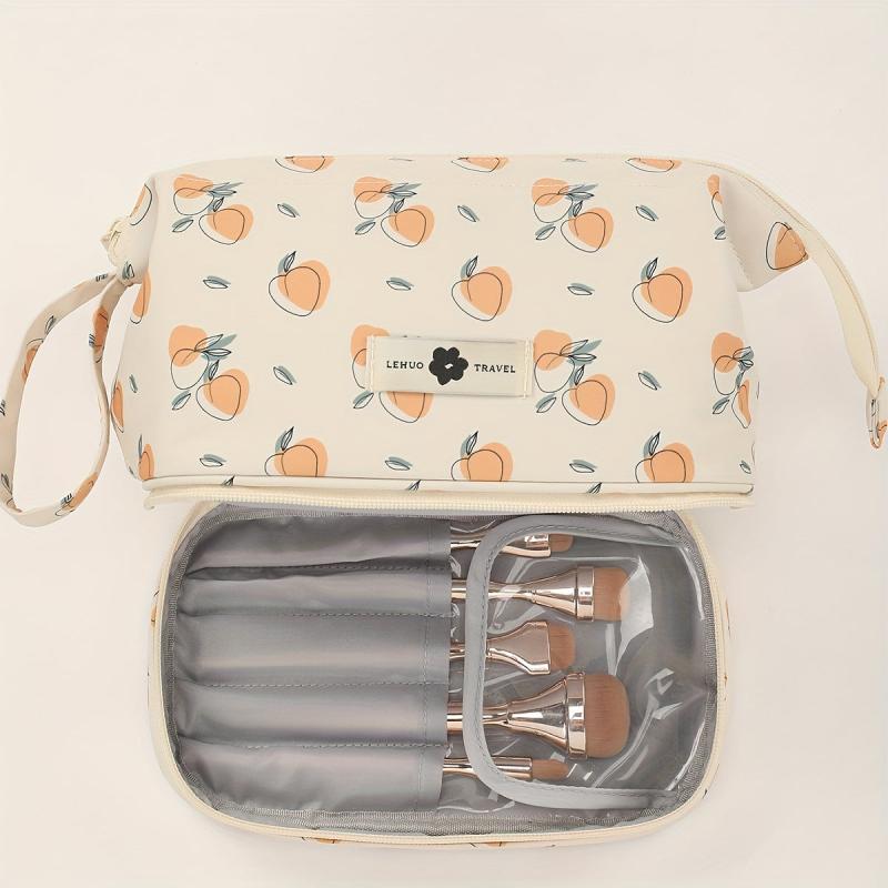 Large Capacity Double Layer Toiletry Bag with Brush Pouch