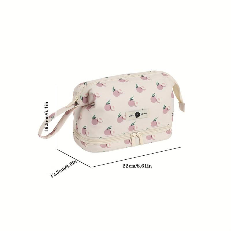 Large Capacity Double Layer Toiletry Bag with Brush Pouch