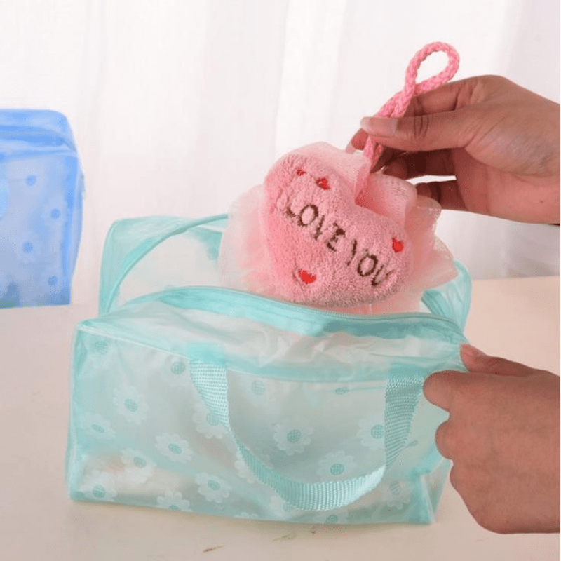 Flower Print Travel Toiletry Bag with Zipper and Handle