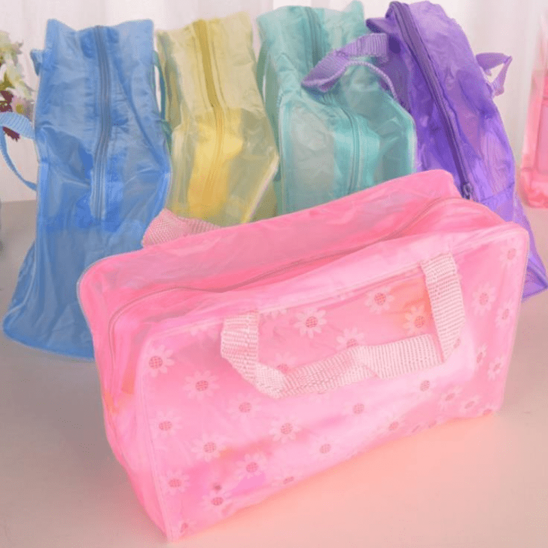 Flower Print Travel Toiletry Bag with Zipper and Handle